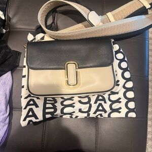 Marc Jacobs Black and Cream Crossbody Bag with Gold Accent